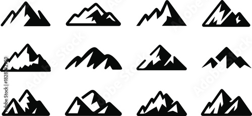 Vector set of mountain icons and silhouette symbols for road warning and business design