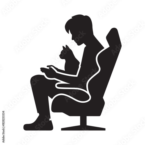 Gamer with cat silhouette in gaming chair