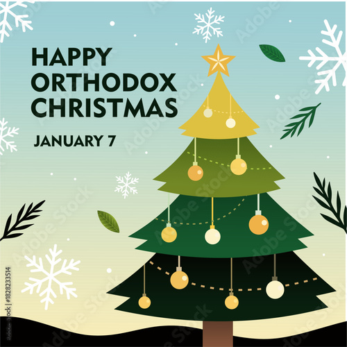 Happy Orthodox Christmas Belarus illustration background. Great for banners, posters, cards and social media.