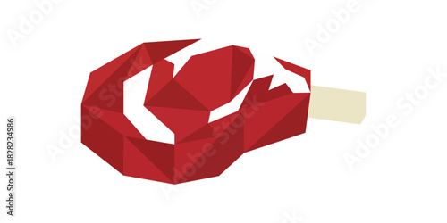 Polygonal, low-poly style illustration of a beef or lamb drumstick/chop on the bone, featuring red meat in a modern geometric flat vector design.