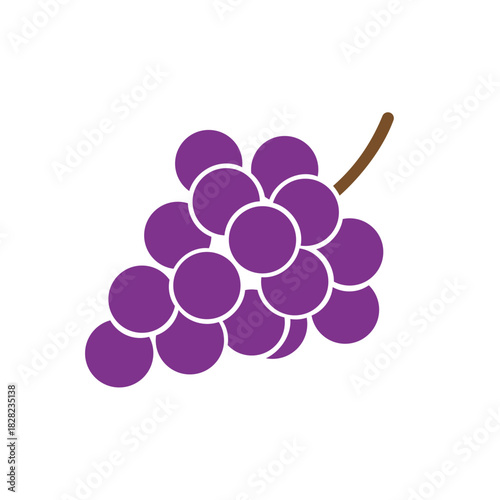 Simple cluster of purple grapes on a brown stem, a popular fruit and wine-making flat vector icon.