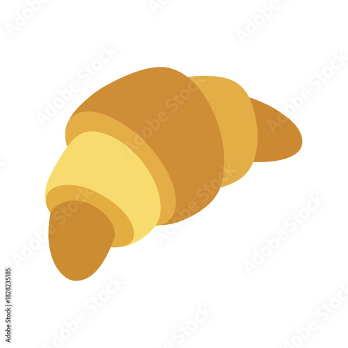 Classic golden flaky croissant with layered dough, a popular French pastry and breakfast food flat vector icon.