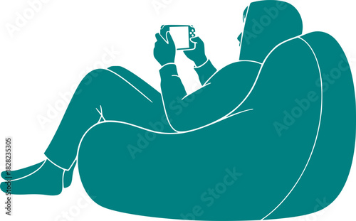 Cozy Gaming Handheld Console Silhouette - Gen Z Gamer in Bean Bag Chair Black Vector Icon for Relaxed Play