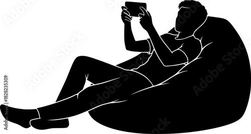Cozy Gaming Handheld Console Silhouette - Gen Z Gamer in Bean Bag Chair Black Vector Icon for Relaxed Play