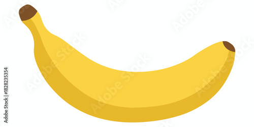 Whole, ripe yellow banana with brown tips, a common and healthy fruit flat vector illustration for snacks and diet.