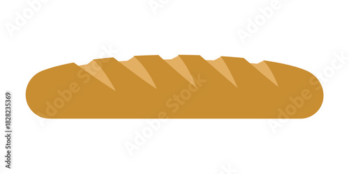 Simple, long French loaf or baguette with scored diagonal cuts, a classic baked bread staple food flat vector illustration.