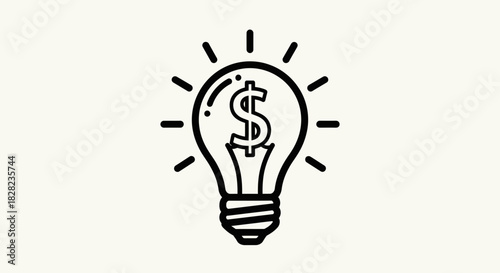 A stylized black and white illustration of a light bulb with a dollar sign inside, symbolizing a profitable idea.