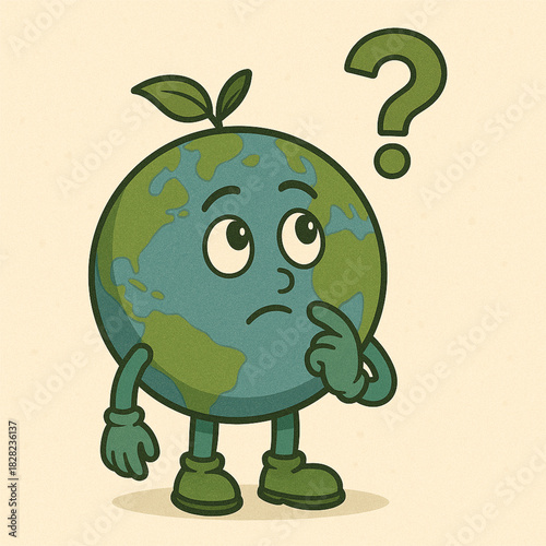 Confused Earth Character with Question Mark