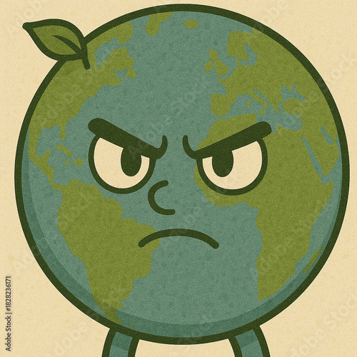 Angry Earth Character with Environmental Expression