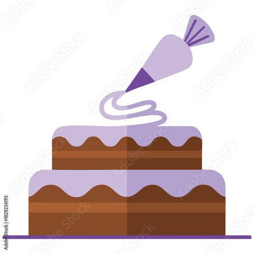 Sweet cake and frosting bag with cream decoration vector illustration