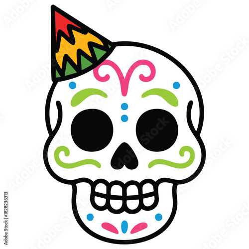Colorful Mexican sugar skull mask with floral elements day of dead