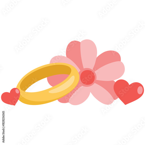 Golden wedding rings jewelry flat vector illustration isolated symbolic