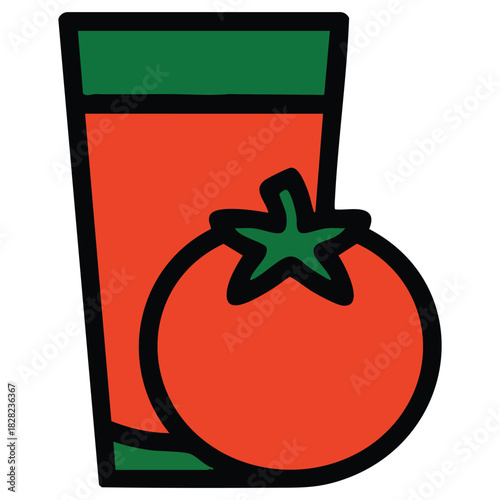 Refreshing tomato juice with ice and cherry vector web design element