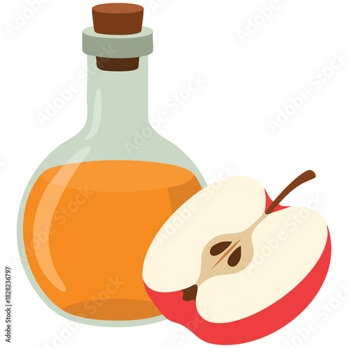 Apple vinegar in bottle and glass with apple vector