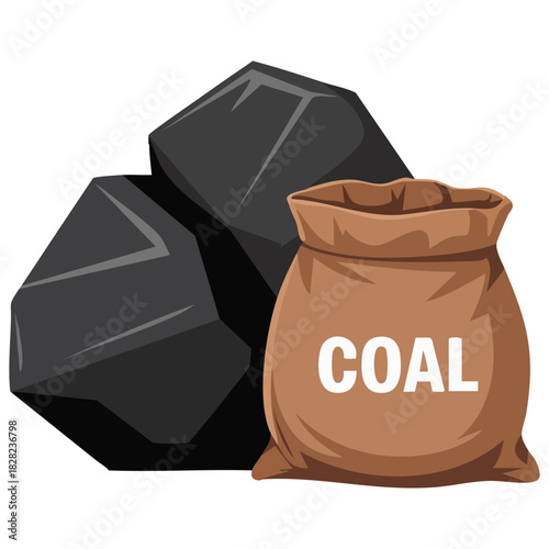 Bag of coal isolated vector illustration on white background