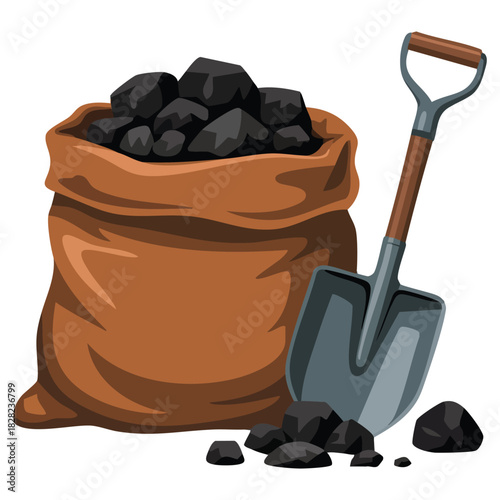 Sack of coal isolated vector illustration on white background