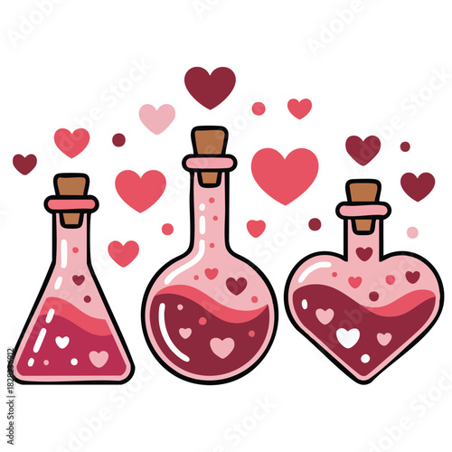 Set of valentine elixir bottles cute holiday jars