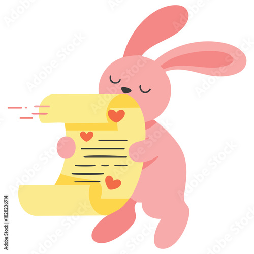 Adorable pink bunny with love letter valentine vector