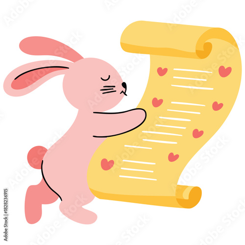 Cute pink rabbit holding love letter valentine day