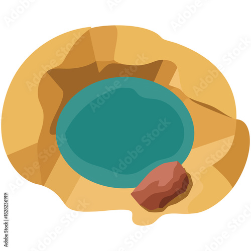 Desert oasis with tranquil water surrounded by golden sand dunes isolated vector illustration on white background