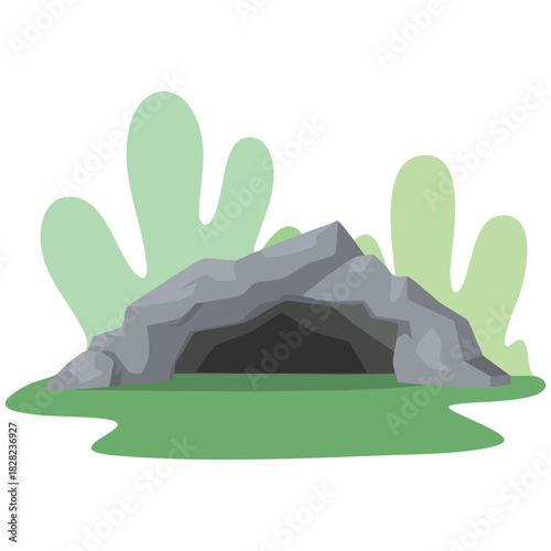 Ancient rock formation cave entrance from stone age period isolated vector illustration on white background