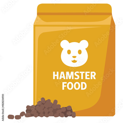 Small animal food package with transparent window showing interior seeds isolated vector illustration on white background