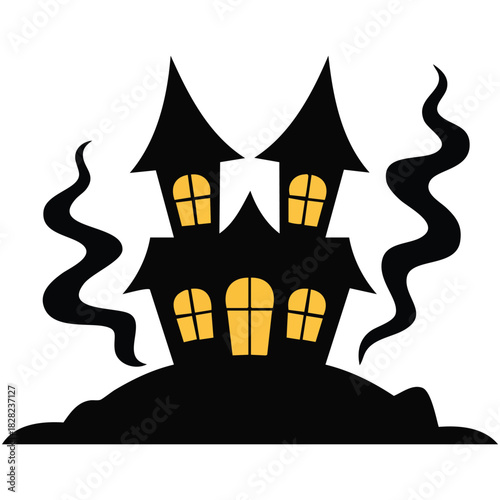 Spooky haunted house with eerie windows and vibrant colors for halloween isolated vector illustration on white background