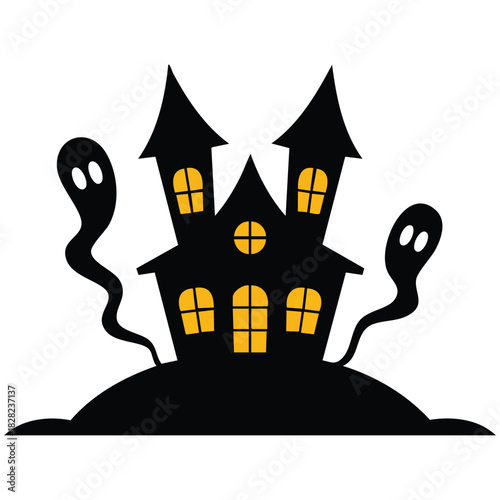 Halloween haunted house with creepy windows and bright colors isolated vector illustration on white background