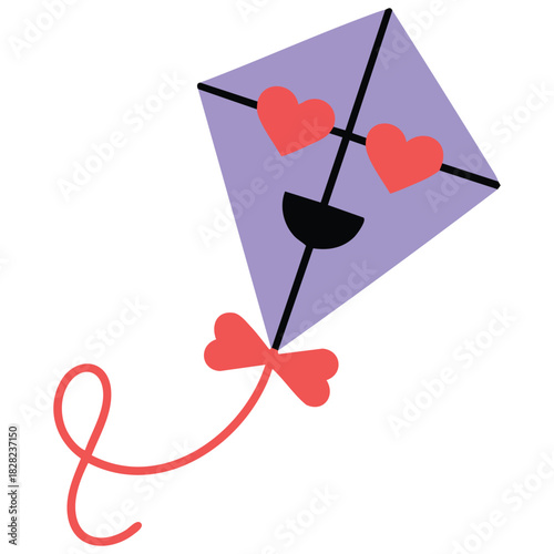 Colorful cartoon kite flying in the sky isolated vector illustration on white background