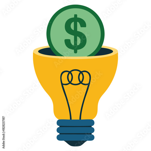 Creative idea light bulb with paper currency money isolated vector illustration on white background