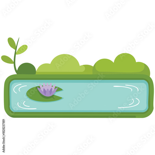 Wetland environment with aquatic plants and vegetation isolated vector illustration on white background