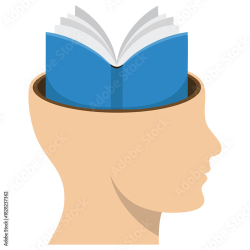 Mind reading brain with book thinking knowledge icon isolated vector illustration on white background