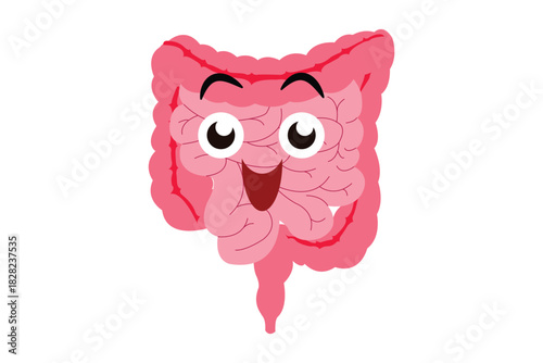 Cute cartoon digestive intestines character with happy face promoting gut health. eps 10