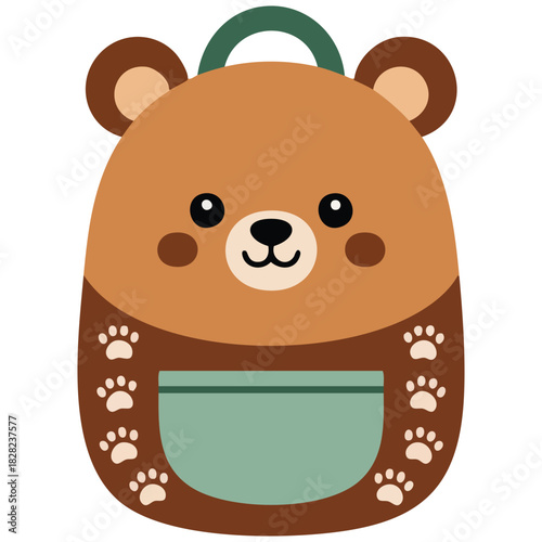 Backpack with bear design for back to school theme isolated vector illustration on white background