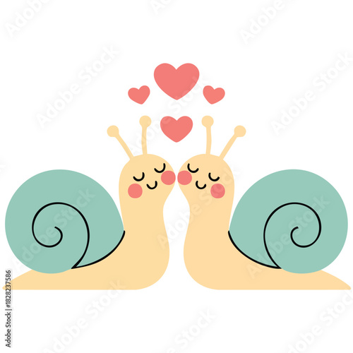 Baby snail with parent cartoon character design isolated vector illustration on white background