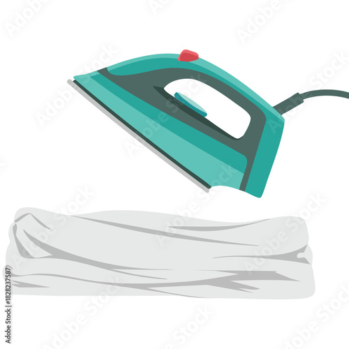 Smoothing iron generating steam clouds household appliance isolated vector illustration on white background