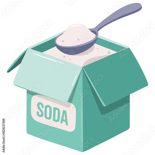 Soda in craft paper bag with spoon baking ingredient isolated vector illustration on white background