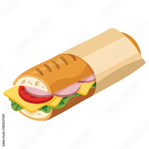Cuban sandwich with roasted pork and mustard isolated vector illustration on white background