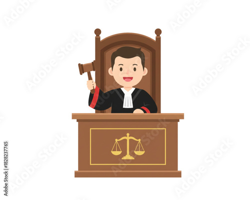 Judge in Court with Gavel Symbolizing Justice