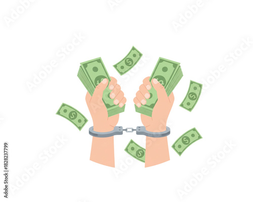 Corruption Handcuffed hands holding money, symbolizing financial crime and fraud