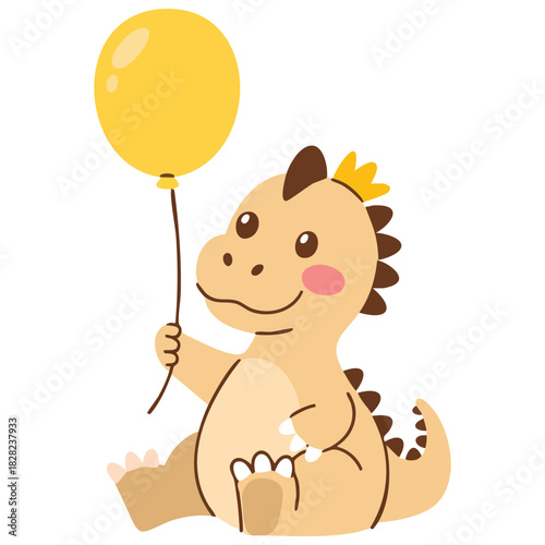 Cartoon dinosaur clip art with balloon pastel color isolated vector illustration on white background
