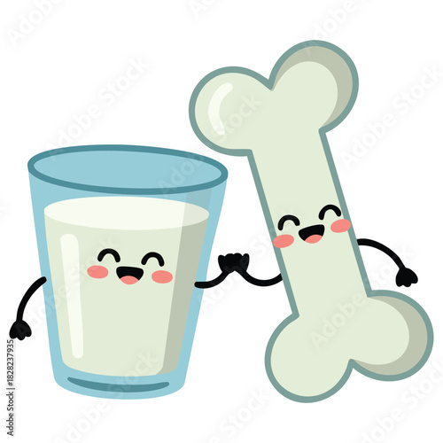 Cute happy fresh milk and bone mascot vector design isolated vector illustration on white background