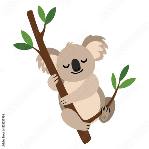 Koala climbing tree animal character cartoon isolated vector illustration on white background