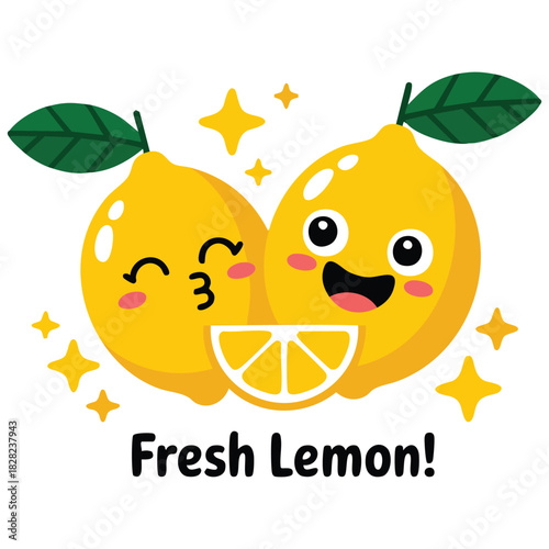 Cute happy fresh lemons vector design poster concept isolated vector illustration on white background