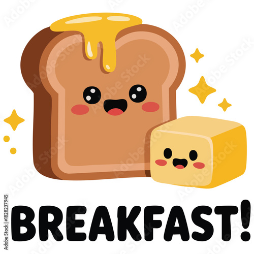 Happy bread with butter cute character vector design isolated vector illustration on white background