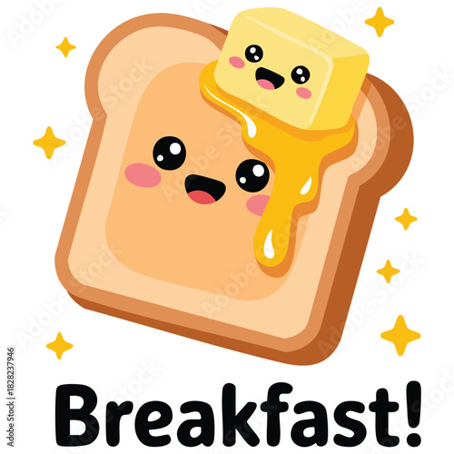 Cute happy bread and butter vector design poster concept isolated vector illustration on white background