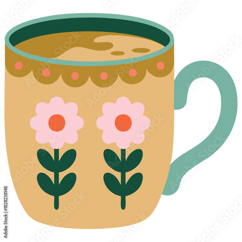 Vintage english teacup with abstract floral design isolated vector illustration on white background
