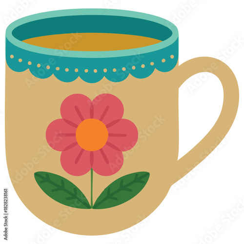 Kitchen mug with floral pattern ceramic ware isolated vector illustration on white background
