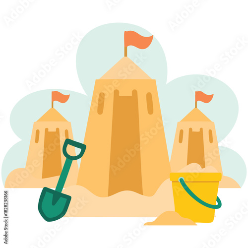 Sand castle on beach summer vacation theme isolated vector illustration on white background