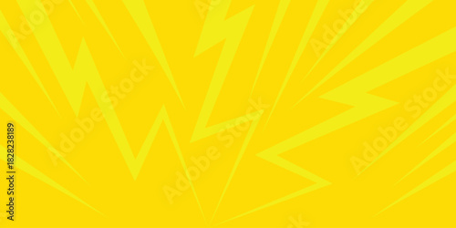 Bright Yellow Comic Style Background with Dynamic Radial Sunburst and Abstract Lightning Bolt Pattern
